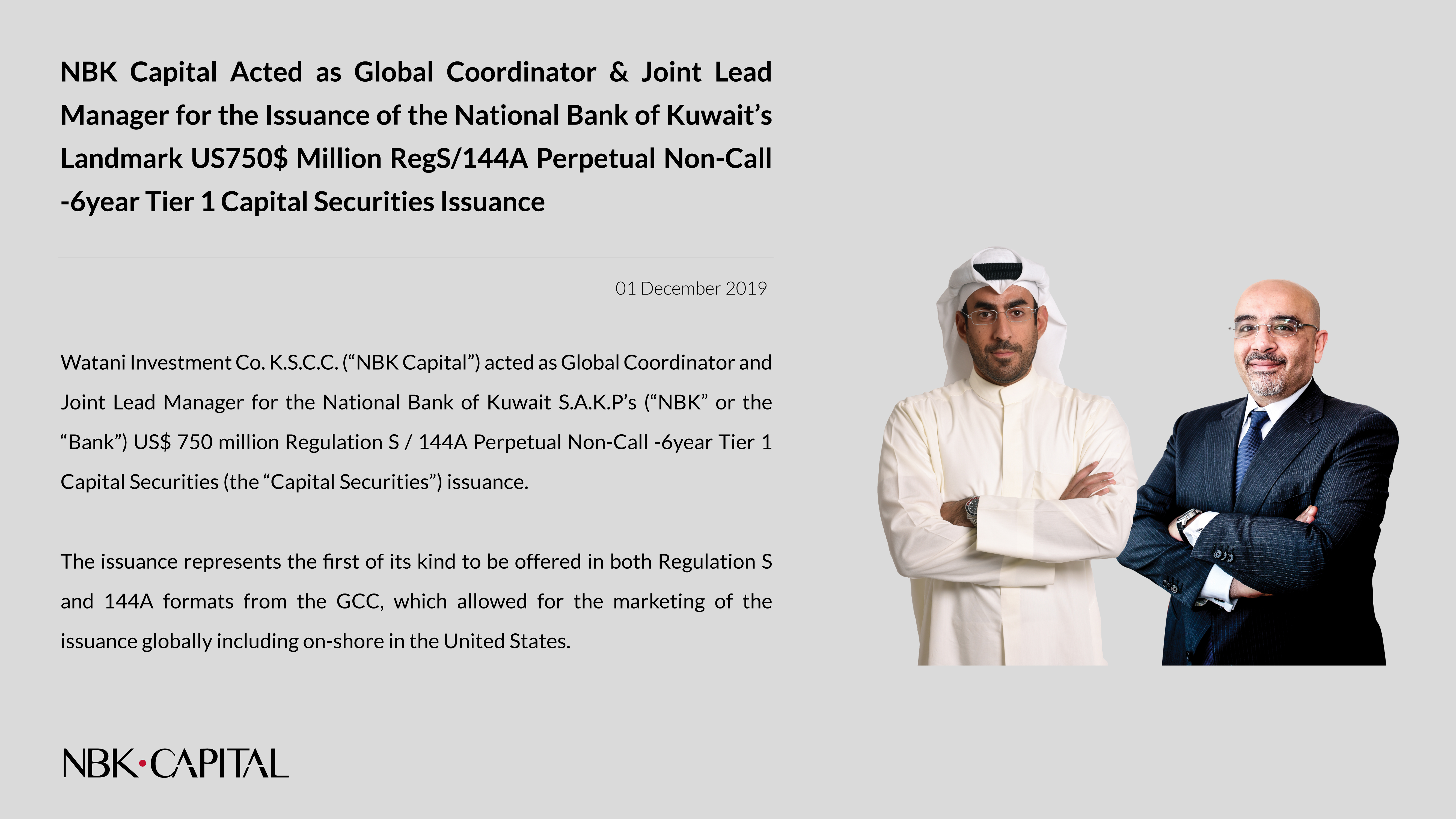 NBK Capital Acts as Global Coordinator and JLM for NBK Issuance