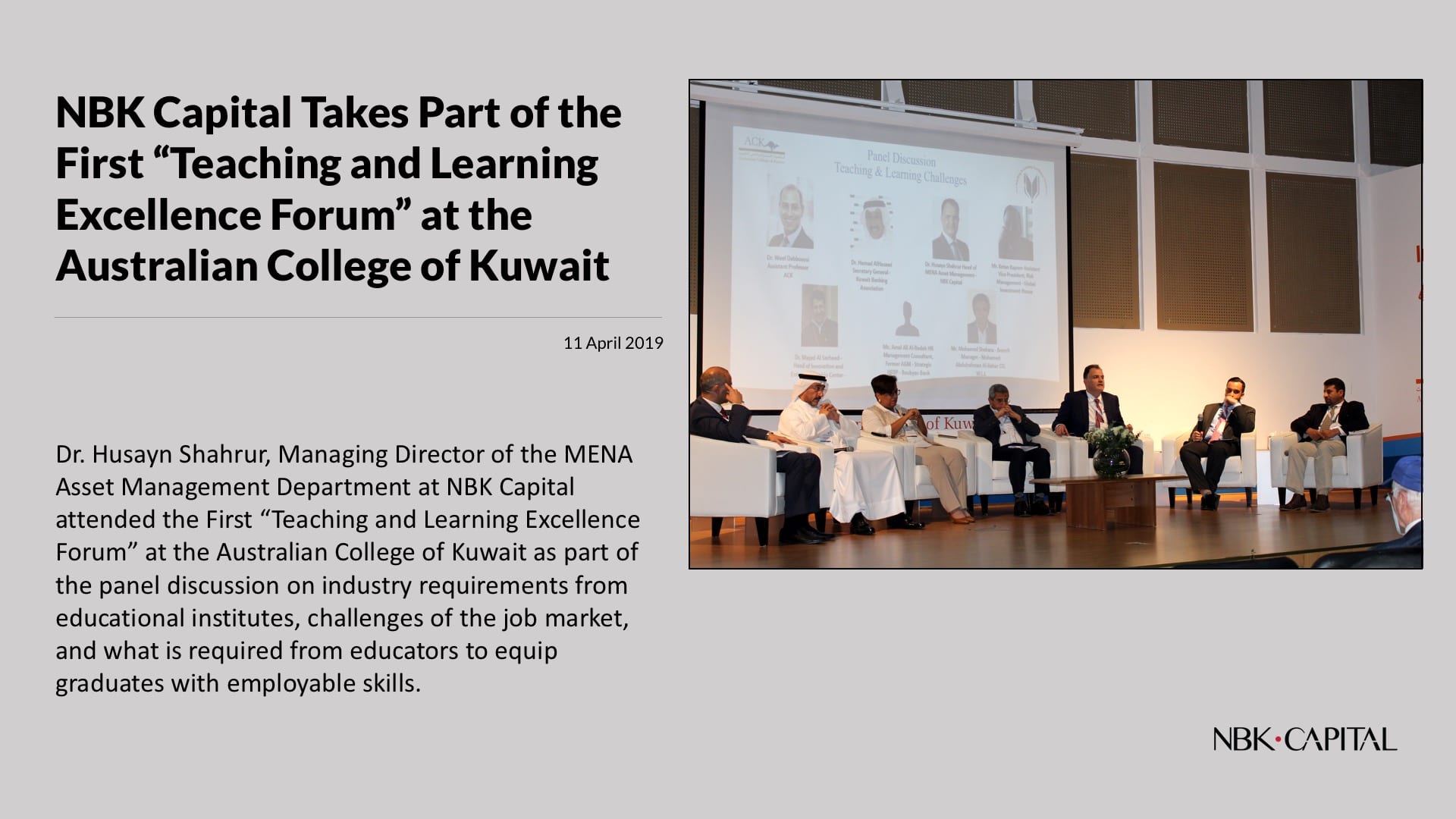 NBK Capital Takes Part of the First “Teaching and Learning Excellence Forum” at the Australian College of Kuwait