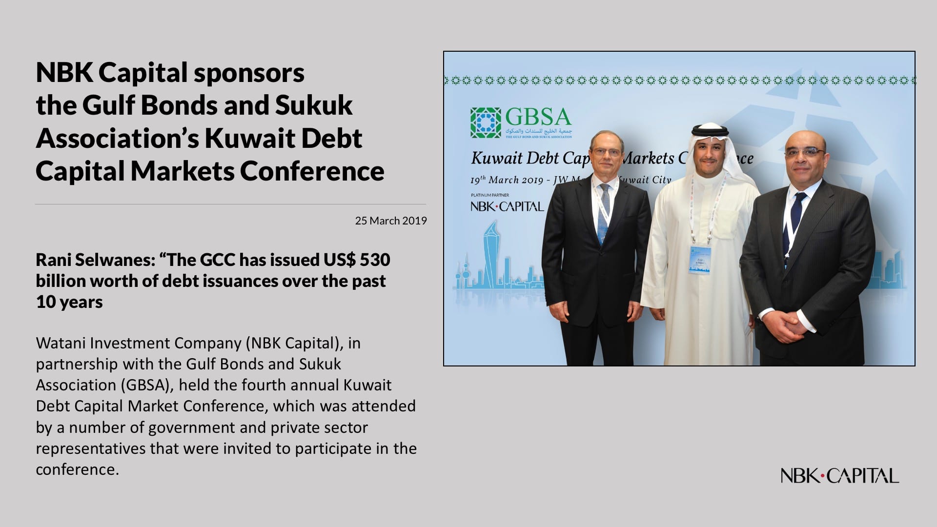 NBK Capital sponsors the Gulf Bonds and Sukuk Association’s Kuwait Debt Capital Markets Conference