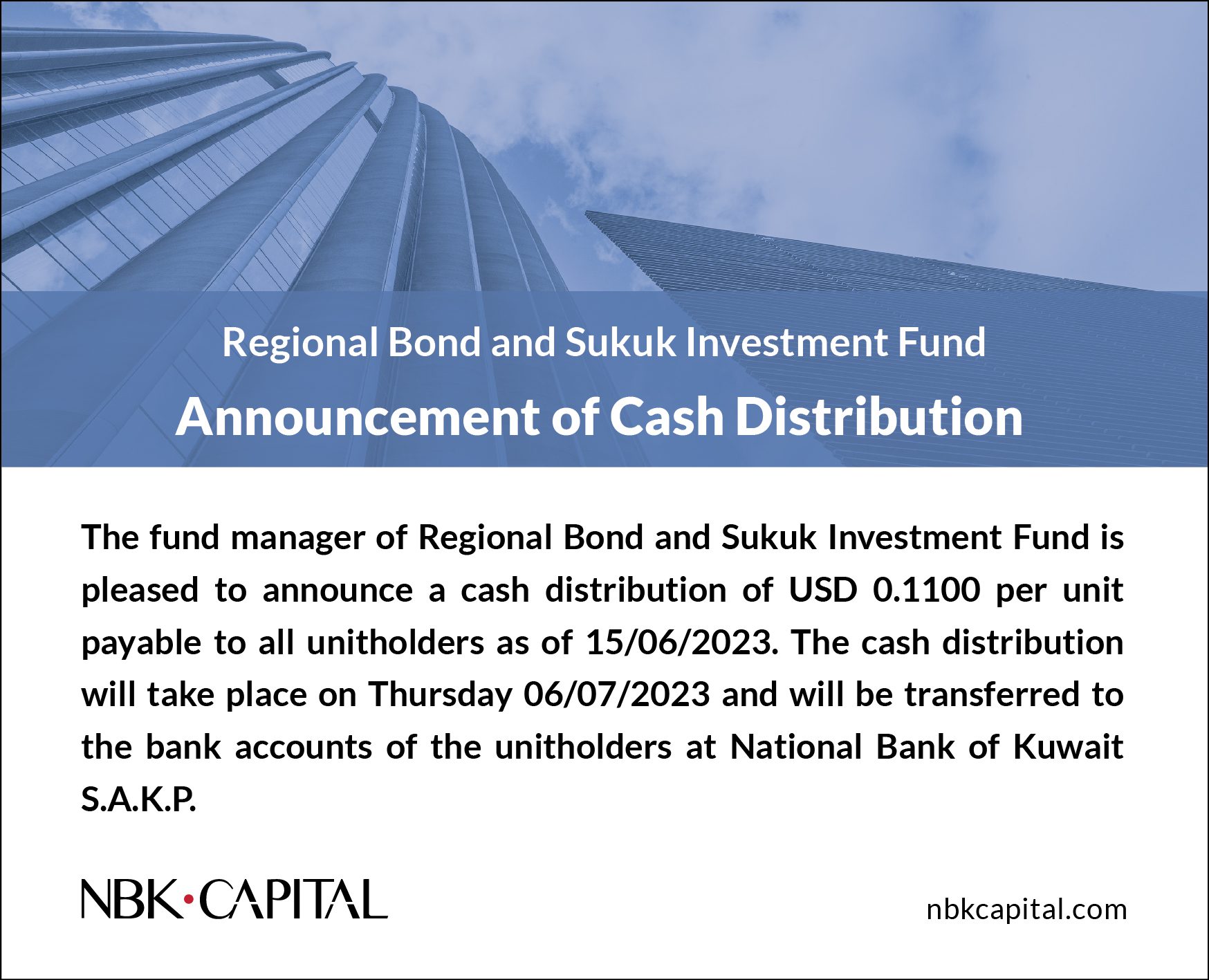 RBSIF Announcement Of Cash Distribution